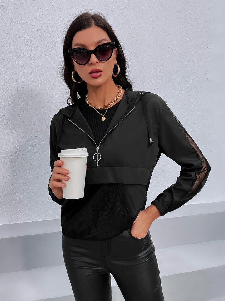 Drawstring Half Zip Long Sleeve Hoodie